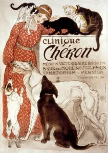 Prints of FRENCH VETERINARY CLINIC. Lithograph advertising poster, 1894, for Paris veterinary clinic by Theophile Alexandre Steinlen Paris Prints: 1894 French Veterinary Clinic Print