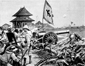 CHINA: BOXER REBELLION. Fighting on the ramparts of Peking. Drawing, 1900 CHINA: BOXER REBELLION. Fighting on the ramparts of Peking. Drawing, 1900