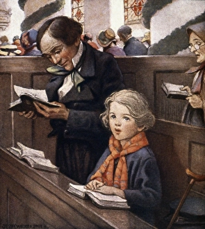 A CHRISTMAS CAROL. Bob Cratchit & his son Tiny Tim: illustration by Jessie Willcox Smith (1863-1935) to A Christmas Carol