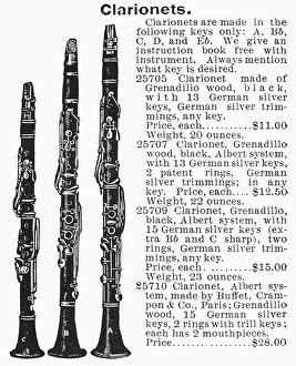 CLARINET ADVERTISEMENT. Advertisement for clarinets from an American catalogue, 1895 CLARINET ADVERTISEMENT. Advertisement for clarinets from an American catalogue, 1895