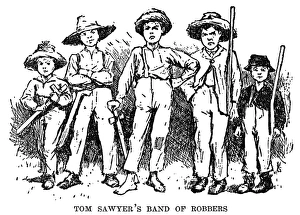 CLEMENS: HUCK FINN. Tom Sawyer's gang, including Huckleberry Finn (second from right) CLEMENS: HUCK FINN. Tom Sawyer's gang, including Huckleberry Finn (second from right)