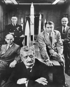 Cold War Prints: Black and white print of Hermann Oberth with officials