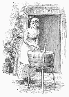 COLONIAL LAUNDRESS. A colonial American laundress. English line engraving after an COLONIAL LAUNDRESS. A colonial American laundress. English line engraving after an