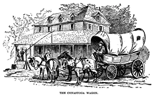 CONESTOGA WAGON. Pen-and-ink drawing, 19th century CONESTOGA WAGON. Pen-and-ink drawing, 19th century
