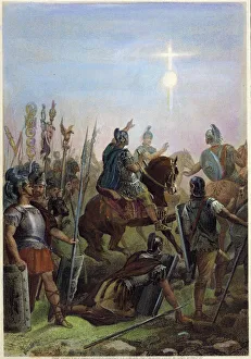 Constantine Conversion Print: Steel Engraving of 312 Milvian Bridge Scene