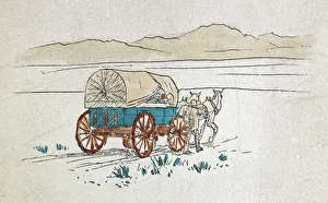 COVERED WAGON, c1880. Drawing, American, 20th century COVERED WAGON, c1880. Drawing, American, 20th century
