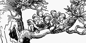 CRANACH: CHERUBIM. Detail from the woodcut, Rest on the Flight into Egypt, by CRANACH: CHERUBIM. Detail from the woodcut, Rest on the Flight into Egypt, by