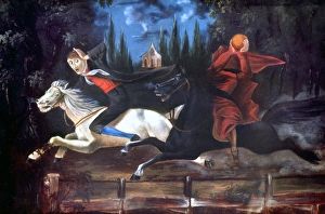 CRANE AND HORSEMAN. Ichabod Crane and the Headless Horseman, attributed to William John Wilgus. Oil, c1835 CRANE AND HORSEMAN. Ichabod Crane and the Headless Horseman, attributed to William John Wilgus. Oil, c1835