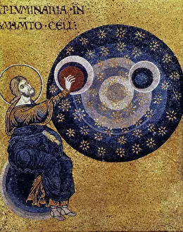 CREATION OF HEAVEN. The creation of heaven and the stars. Mosaic, late 12th century CREATION OF HEAVEN. The creation of heaven and the stars. Mosaic, late 12th century