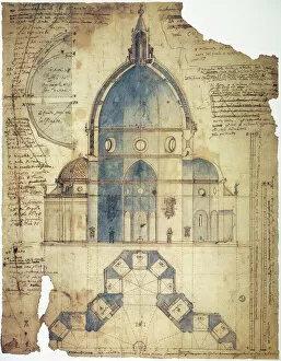 Contemporary art Collection: Cross-section of Filippo Brunelleschis design for the dome of Santa Maria del Fiore Cathedral in