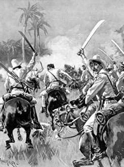 CUBA, 1896. Insurgent rebel cavalry armed with machetes charging Spanish regulars CUBA, 1896. Insurgent rebel cavalry armed with machetes charging Spanish regulars