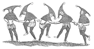 DANCE OF FOOLS. After an illumination in a 13th century English manuscript DANCE OF FOOLS. After an illumination in a 13th century English manuscript