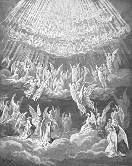 DANTE: PARADISE. The Heavenly Choir. Wood engraving after Gustave Dore DANTE: PARADISE. The Heavenly Choir. Wood engraving after Gustave Dore