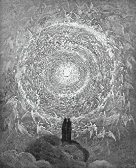 DANTE: PARADISE. The Saintly Throng in the Form of a Rose (Canto 31, lines 1-3). Wood engraving by Gustave Dor DANTE: PARADISE. The Saintly Throng in the Form of a Rose (Canto 31, lines 1-3). Wood engraving by Gustave Dor