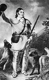 DAVY CROCKETT (1786-1836). American frontiersman. 19th century lithograph DAVY CROCKETT (1786-1836). American frontiersman. 19th century lithograph