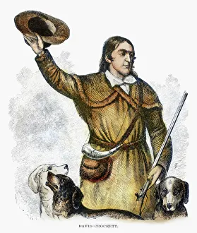 DAVY CROCKETT (1786-1836). American frontiersman. Wood engraving, 1883 DAVY CROCKETT (1786-1836). American frontiersman. Wood engraving, 1883