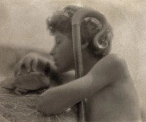 DAY: BOY, 1905. Portrait of a boy with a shepherds crook and tortoise. Photograph by F DAY: BOY, 1905. Portrait of a boy with a shepherds crook and tortoise. Photograph by F