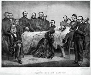 Images Dated 8th August 2016: DEATH OF LINCOLN, 1865. Death bed of Lincoln. Lithograph, 1865