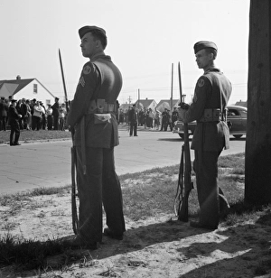 DETROIT, 1942. National Guard soldiers on duty during a riot caused by white residents DETROIT, 1942. National Guard soldiers on duty during a riot caused by white residents