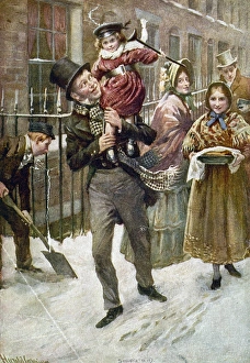 DICKENS: A CHRISTMAS CAROL. Bob Cratchit and Tiny Tim. Illustration by Harold Cropping from a 1920 edition of Charles Dickens A Christmas