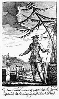 EDWARD TEACH (?-1718). English pirate, known as Blackbeard. Line engraving from A general and true history of EDWARD TEACH (?-1718). English pirate, known as Blackbeard. Line engraving from A general and true history of