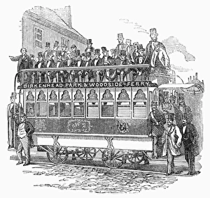 ENGLAND: STREETCAR, 1860. Street railway carriage, running at Birkenhead. Line engraving ENGLAND: STREETCAR, 1860. Street railway carriage, running at Birkenhead. Line engraving