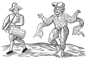 Prints of DANCE: THE MORRIS, 1600. William Kemp dancing the Morris Dance Prints: Woodcut Print of William Kemp Dancing the Morris