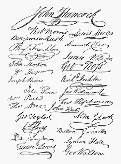 First page of signatures on the Declaration of Independence First page of signatures on the Declaration of Independence
