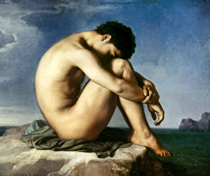 FLANDRIN: NUDE YOUTH, 1837. Nude Youth by the Seaside. Oil on canvas by Jean Hippolyte Flandrin, 1837 FLANDRIN: NUDE YOUTH, 1837. Nude Youth by the Seaside. Oil on canvas by Jean Hippolyte Flandrin, 1837