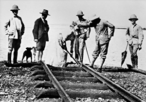 Florence Preston driving the last peg of the Uganda Railway at Port Florence, Kisumu Florence Preston driving the last peg of the Uganda Railway at Port Florence, Kisumu
