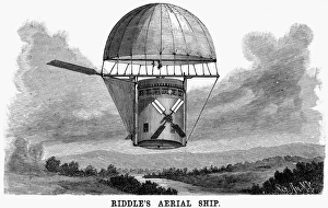 A flying machine patented in 1892 by William N. Riddle of Crowley, Texas. Contemporary engraving A flying machine patented in 1892 by William N. Riddle of Crowley, Texas. Contemporary engraving