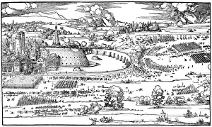 FORTRESS SEIGE, 1527. The siege of a fortress. Woodcut, 1527, by Albrecht Durer FORTRESS SEIGE, 1527. The siege of a fortress. Woodcut, 1527, by Albrecht Durer