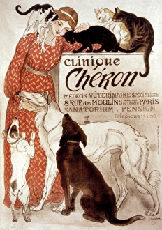 FRENCH VETERINARY CLINIC. Lithograph advertising poster, 1894, for Paris veterinary clinic by Theophile Alexandre FRENCH VETERINARY CLINIC. Lithograph advertising poster, 1894, for Paris veterinary clinic by Theophile Alexandre