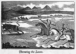 GAUCHOS, 19th CENTURY. Throwing the Lasso. Woodcut, mid-19th century GAUCHOS, 19th CENTURY. Throwing the Lasso. Woodcut, mid-19th century