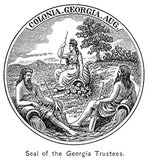 GEORGIA: COLONIAL SEAL. Seal of the colony of Georgia, c1750. Contemporary American wood engraving GEORGIA: COLONIAL SEAL. Seal of the colony of Georgia, c1750. Contemporary American wood engraving
