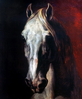 GERICAULT: WHITE HORSE. Head of a White Horse. Oil on canvas, c1819, by Theodore Gericault GERICAULT: WHITE HORSE. Head of a White Horse. Oil on canvas, c1819, by Theodore Gericault