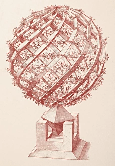 GLOBE, 1568. Architectural globe. Etching from Perspectiva, 1568, by Wenzel Jamnitzer GLOBE, 1568. Architectural globe. Etching from Perspectiva, 1568, by Wenzel Jamnitzer