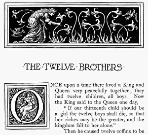 GRIMM: TWELVE BROTHERS. Illustration and initial O by Walter Crane from an 1886 GRIMM: TWELVE BROTHERS. Illustration and initial O by Walter Crane from an 1886