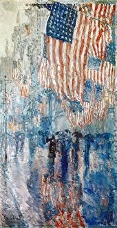 Patriotic Collection: HASSAM: AVENUE IN THE RAIN. The Avenue in the Rain. Oil on canvas by Childe Hassam, 1917