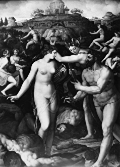 HERCULES AND THE MUSES. Hercules Crowned by the Muses. Oil on copper by Alessandro Allori HERCULES AND THE MUSES. Hercules Crowned by the Muses. Oil on copper by Alessandro Allori