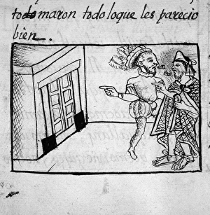 Hernando Cortes speaking with Montezuma II. Illumination from the Codex Florentino, c1540 Hernando Cortes speaking with Montezuma II. Illumination from the Codex Florentino, c1540