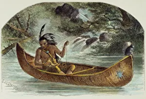 HIAWATHA FISHING FOR NAHMA. Hiawatha fishing for the sturgeon, Nahma: colored engraving HIAWATHA FISHING FOR NAHMA. Hiawatha fishing for the sturgeon, Nahma: colored engraving