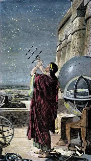 HIPPARCHUS (146-127 BC). Greek astronomer. Hipparchus observing the stars. 19th century line engraving HIPPARCHUS (146-127 BC). Greek astronomer. Hipparchus observing the stars. 19th century line engraving