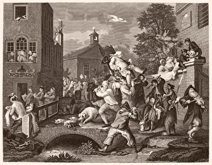 HOGARTH: ELECTION. 'Chairing the Member.' Engraving after the etching by William HOGARTH: ELECTION. 'Chairing the Member.' Engraving after the etching by William