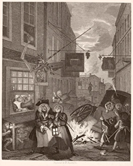 William Hogarth Prints: Hogarth's Night Scene Print, Steel Engraving