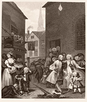 Prints of HOGARTH: FOUR TIMES OF DAY. Noon. Steel engraving after the etching and engraving, 1738, by William Hogarth H Prints: Hogarth's Noon Print, a Steel Engraving from 1738