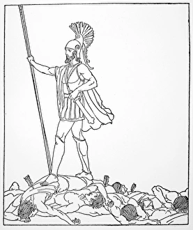 HOMER: THE ODYSSEY. Odysseus victorious over the suitors of his wife. Drawing, c1918 HOMER: THE ODYSSEY. Odysseus victorious over the suitors of his wife. Drawing, c1918