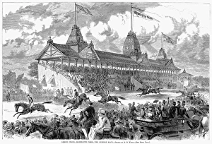 HORSE RACING, 1870. Grand Stand, Monmouth Park - the Hurdle Race. Horse racing at Monmouth Park, New Jersey HORSE RACING, 1870. Grand Stand, Monmouth Park - the Hurdle Race. Horse racing at Monmouth Park, New Jersey