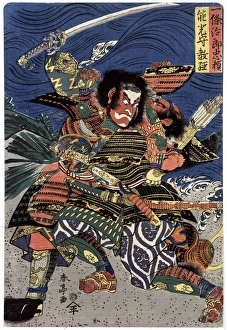 Ichijo Jiro Tadanori and Notonokami Noritsune, two Japanese samurai warriors battling Ichijo Jiro Tadanori and Notonokami Noritsune, two Japanese samurai warriors battling