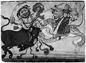 INDIA: DURGA, c1700. Mahishasura Mardini, the Goddess Durga in the role of the slayer of Mahisha INDIA: DURGA, c1700. Mahishasura Mardini, the Goddess Durga in the role of the slayer of Mahisha